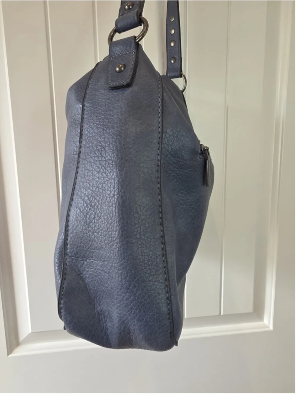 Montana West Blue Studded Shoulder Hobo Bag Faux Leather Slouchy Zip Tote Purse